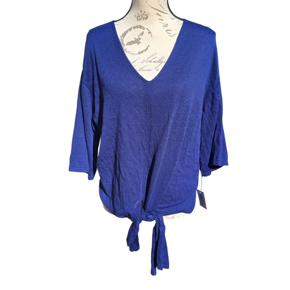 Elan 15R NWT Royal Blue V Neck Dolman Sleeve Tie Front Knit Sweater Top Size M‎